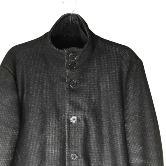 John Varvatos Wool Blend Overcoat Trench Coat Lined Black Grey - Picture 8 of 10